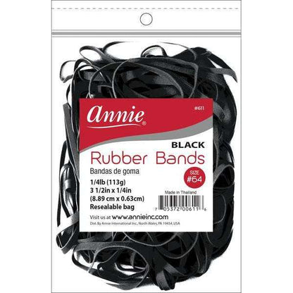 Annie International:Annie Rubber Bands 3 1/2in x 1/4in, Bulk 1/4 lb Bag Hair Ties, Black