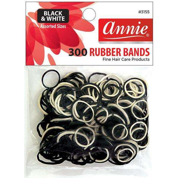 Annie Rubber Bands Asst Size 300Ct Black and White