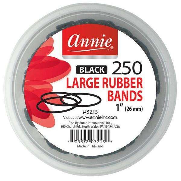 Annie International:Annie Rubber Bands Large 26mm, 250 Count 1in Hair Ties, Black