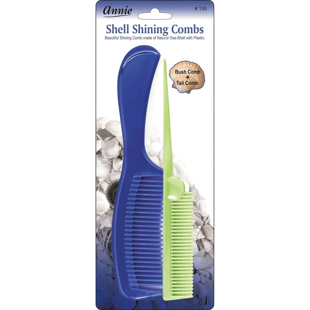 Annie Shell Shining Combs Bushtail 2Ct Asst Color Combs Annie Bright Green/Blue  