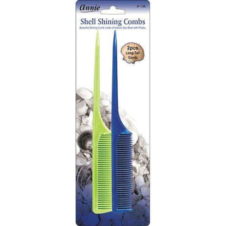 Annie Shell Shining Combs Long Tail 2Ct Asst Color