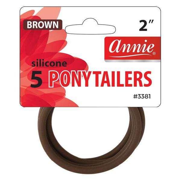 Annie 5 Silicone Ponytailers - 2” - BROWN #3381