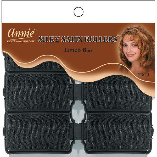 Annie Silky Satin Rollers Size Jumbo 6Ct Black Pillow Rollers Annie   