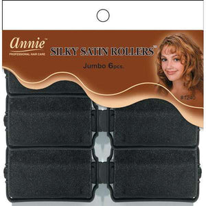 
                  
                    Load image into Gallery viewer, Annie Silky Satin Rollers Size Jumbo 6Ct Black Pillow Rollers Annie   
                  
                