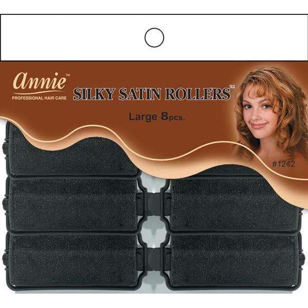 Annie Silky Satin Rollers Size L 8Ct Black