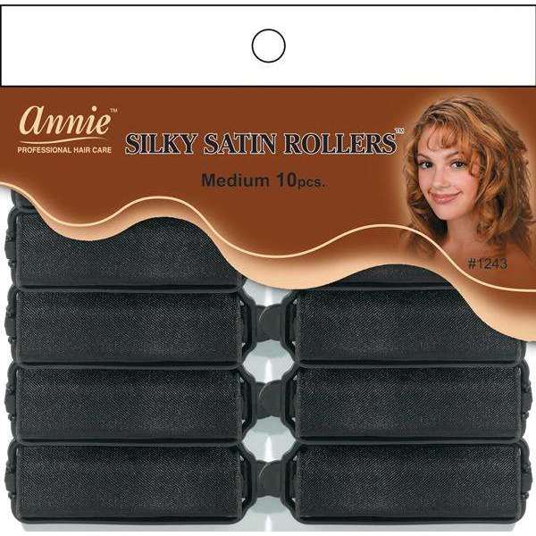Annie Silky Satin Rollers Size M 10Ct Black Pillow Rollers Annie   