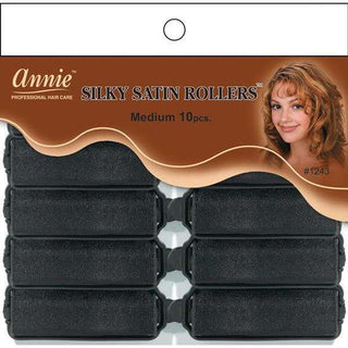 Annie Silky Satin Rollers Size M 10Ct Black