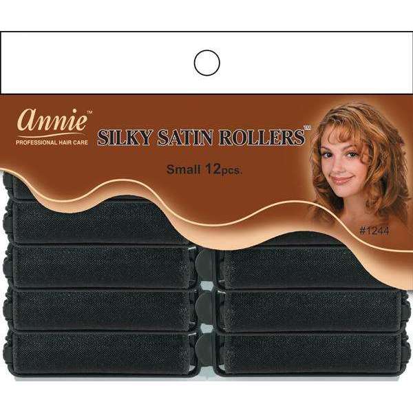 Annie Silky Satin Rollers Size S 12Ct Black