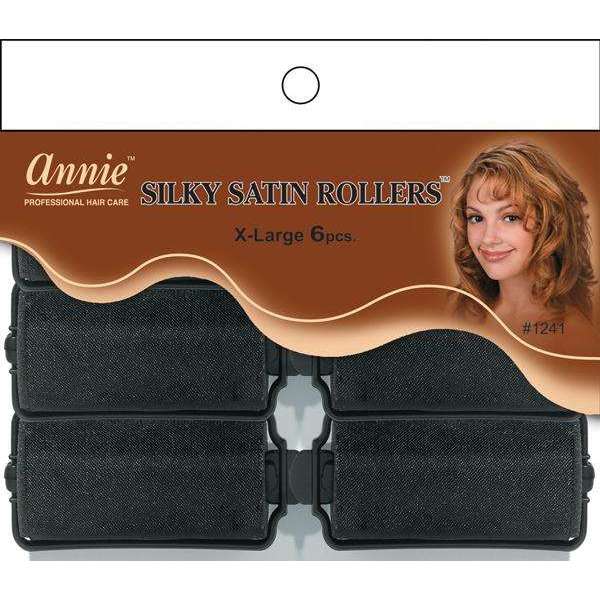 Annie Silky Satin Rollers Size XL 6Ct Black