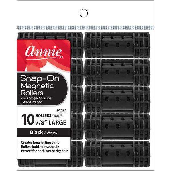 Annie Snap-On Magnetic Rollers Size L 10Ct Black Snap-On Rollers Annie   