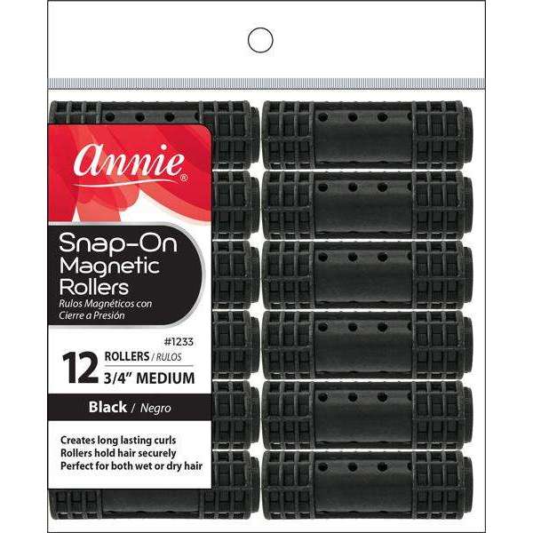 Annie Snap-On Magnetic Rollers Size M 12Ct Black