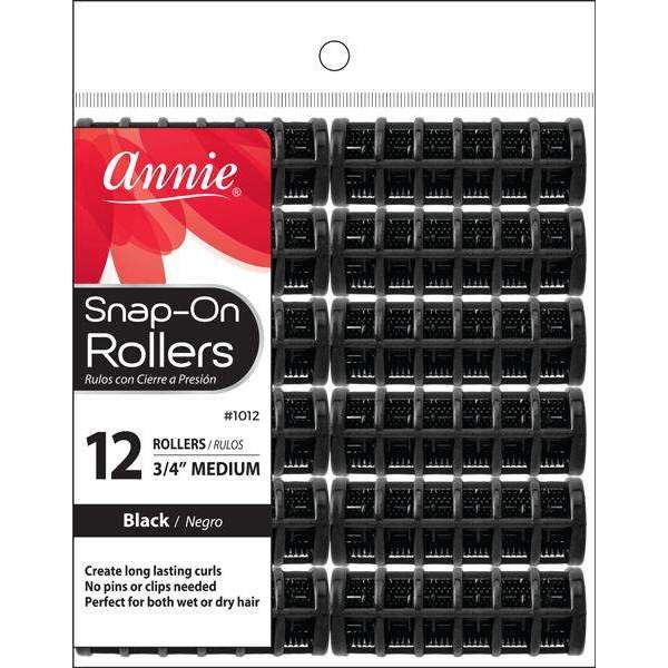 Annie Snap-On Rollers Size M 12Ct Black Snap-On Rollers Annie   