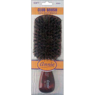 Annie Soft Club Brush 100% Pure Boar Bristles Dark Brown