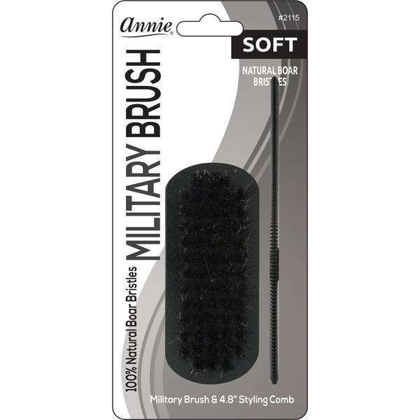 Annie Soft Mini Military Boar Bristle Brush With Comb 4.8In Brushes Annie   