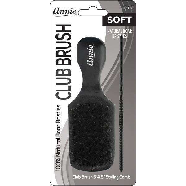 Annie Soft Mini Soft Club Boar Bristle Brush With Comb 4.8In Brushes Annie   