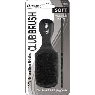 Annie Soft Mini Soft Club Boar Bristle Brush With Comb 4.8In