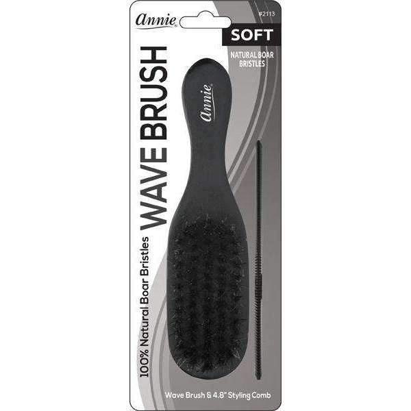 Annie Soft Mini Soft Wave Boar Bristle Brush with Comb 4.8in Brushes Annie   