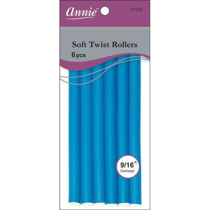 Annie International:Annie Soft Twist Rollers 9/16in, 6 Count Heatless Hair Curlers, Blue