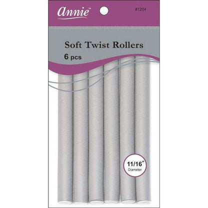 Annie International:Annie Soft Twist Rollers 11/16in, 6 Count Heatless Hair Curlers, Gray