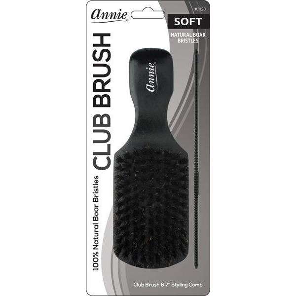 Annie Soft Wood Club Boar Bristle Brush With Comb 7 in