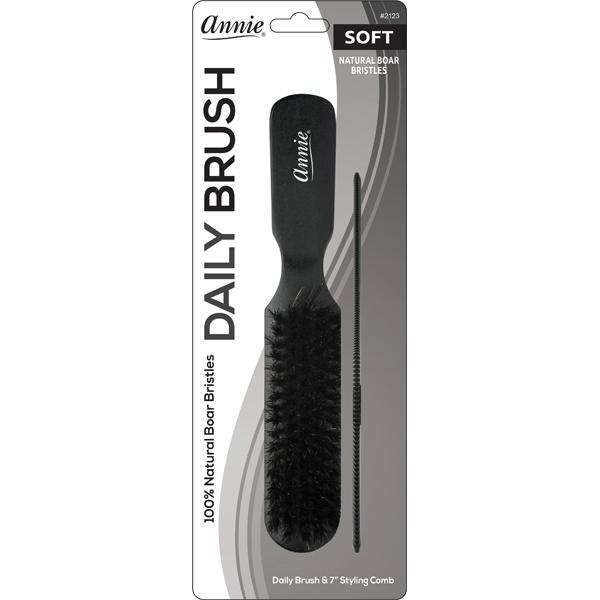Annie Soft Wood Daily Boar Bristle Brush With Comb 7 in