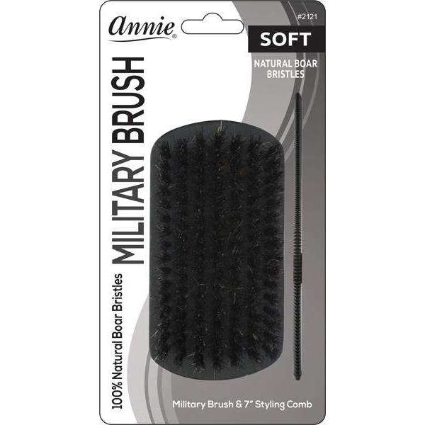 Annie Soft Wood Military Boar Bristle Brush with Comb 4.8 in