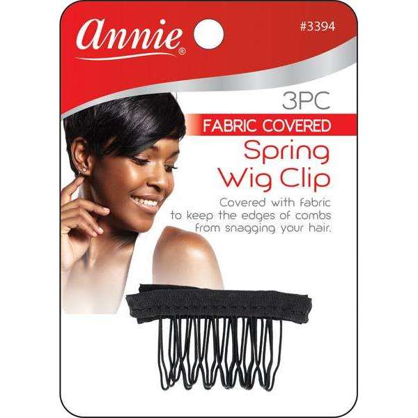 Annie Spring Wig Clip with Fabric 3ct Black Hair Clips Annie   