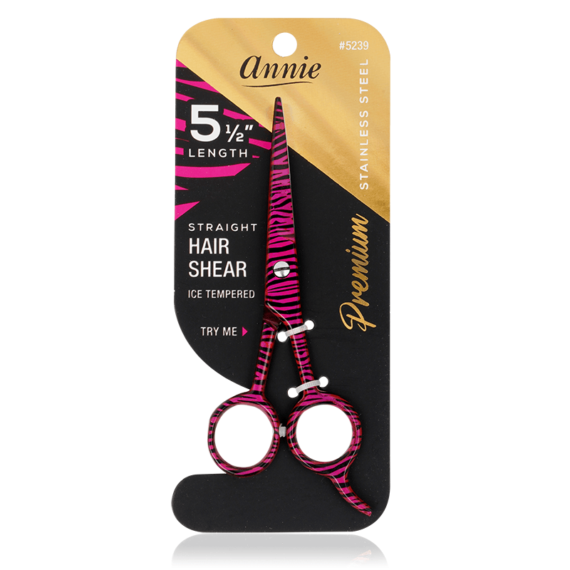 
                  
                    Load image into Gallery viewer, Annie Stainless Steel Straight Hair Shears 5.5 Inch Pink Zebra Pattern
                  
                