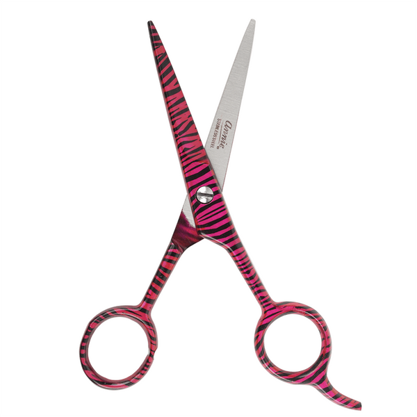 Annie Stainless Steel Straight Hair Shears 5.5 Inch Pink Zebra Pattern