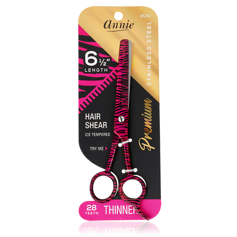 
                  
                    Load image into Gallery viewer, Annie Stainless Steel Thinning Hair Shears 6.5 Inch Pink Zebra Pattern
                  
                