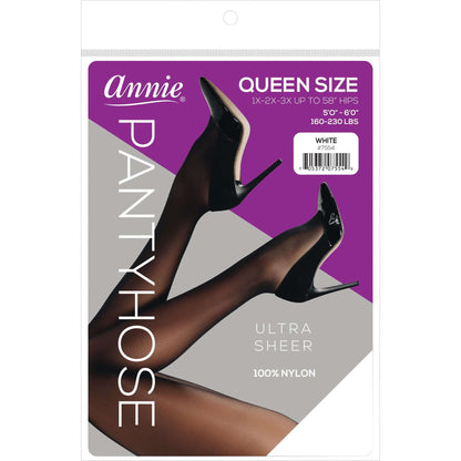Ultra Sheer Pantyhose - Queen Size (1X-3X) Extra Wide (40"-56" HIPS) - 100% Nylon - WHITE #94200