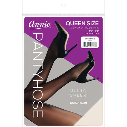 Annie Pantyhose - Queen Size (1X-3X) up to 58" - 100% Nylon - ULTRA SHEER - OFF WHITE #7555