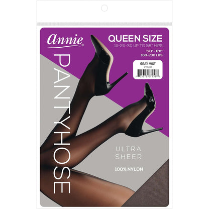 Ultra Sheer Pantyhose - Queen Size (1X-3X) Extra Wide (40"-56" HIPS) - 100% Nylon - GRAY MIST