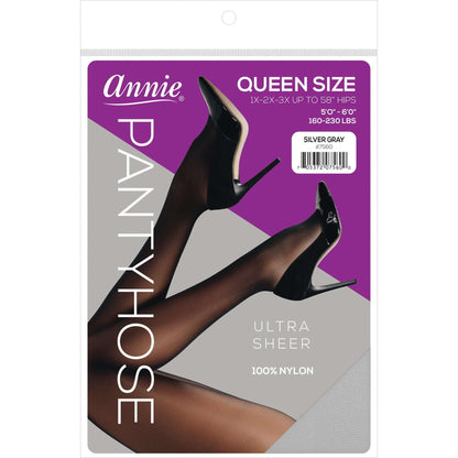 Annie Pantyhose - Queen Size (1X-3X) up to 58" - 100% Nylon - ULTRA SHEER - SILVER GRAY #7560