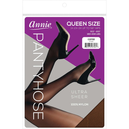 Ultra Sheer Pantyhose - Queen Size (1X-3X) Extra Wide (40"-56" HIPS) - 100% Nylon - COFFEE