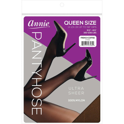 Ultra Sheer Pantyhose - Queen Size (1X-3X) Extra Wide (40"-56" HIPS) - 100% Nylon - FRENCH COFFEE