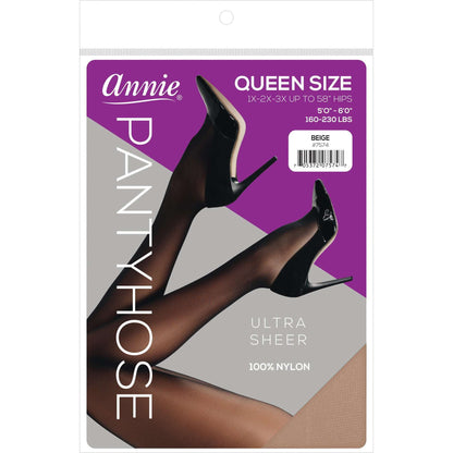 Ultra Sheer Pantyhose - Queen Size (1X-3X) Extra Wide (40"-56" HIPS) - 100% Nylon - BEIGE #94200