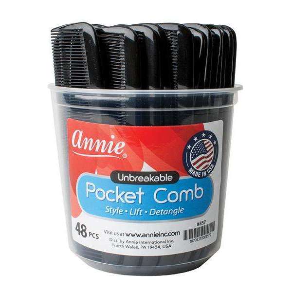 Annie Unbreakable Pocket Comb 48ct Black Combs Annie   