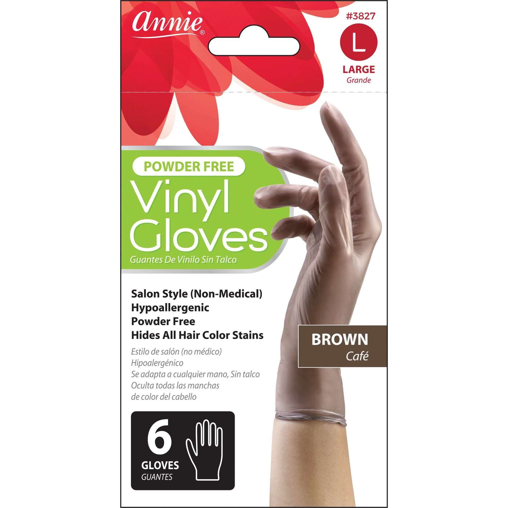 Annie International:Annie Vinyl Gloves 6Ct Brown:Large