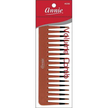 Wide-tooth volume comb in terracotta with black tooth tips, designed by Annie for gentle detangling and adding lift to textured and natural hair types.