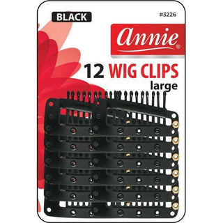 Clips para peluca Annie, tamaño grande, 12 quilates, color negro