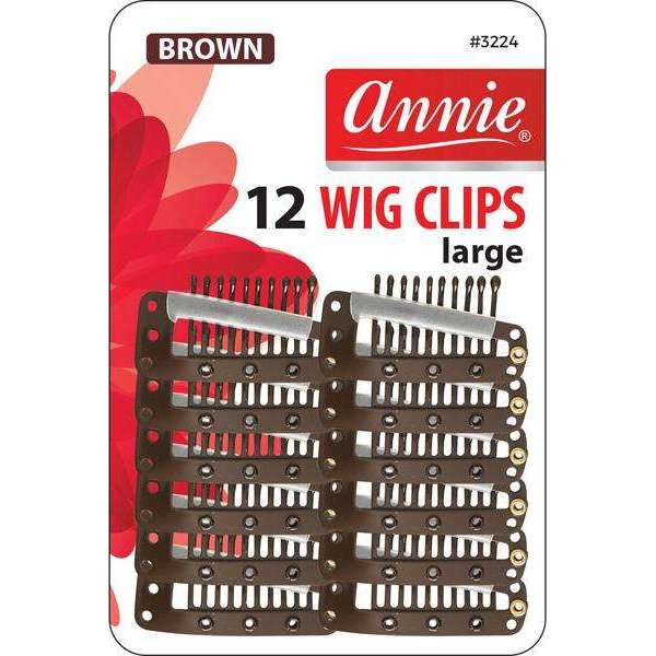 Annie Wig Clips Large 12Ct Brown