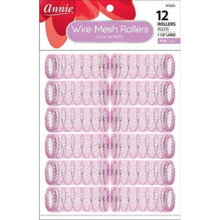 Annie Wire Mesh Rollers Large 12Ct Pink
