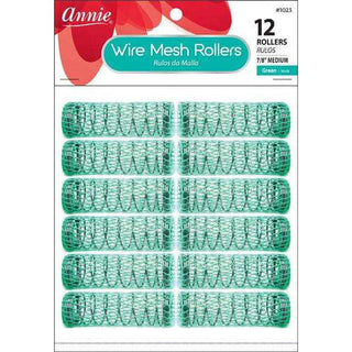Annie Wire Mesh Rollers Medium 12Ct Green