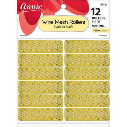 Annie International:Annie Wire Mesh Rollers Small 11/16in, 12 Count Hair Curlers, Yellow