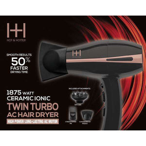 
                  
                    Load image into Gallery viewer, Hot &amp;amp; Hotter 1875 Watt Dual Turbo Ceramic Ionic AC Hair Dryer Hair Dryer Hot &amp;amp; Hotter   
                  
                