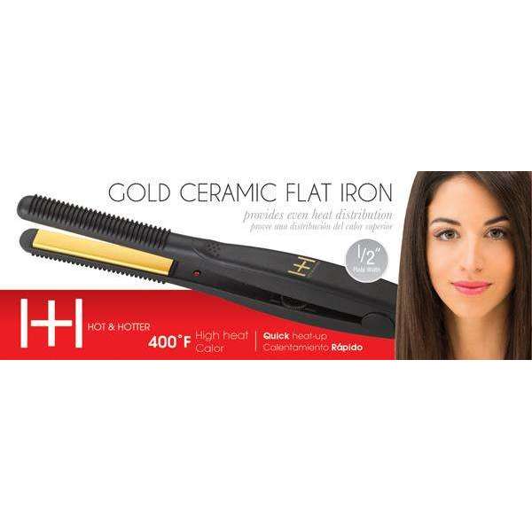 
                  
                    Load image into Gallery viewer, Hot &amp;amp; Hotter - Hot &amp;amp; Hotter Gold Ceramic Electrical Flat Iron 1/2&amp;quot; - Annie International
                  
                