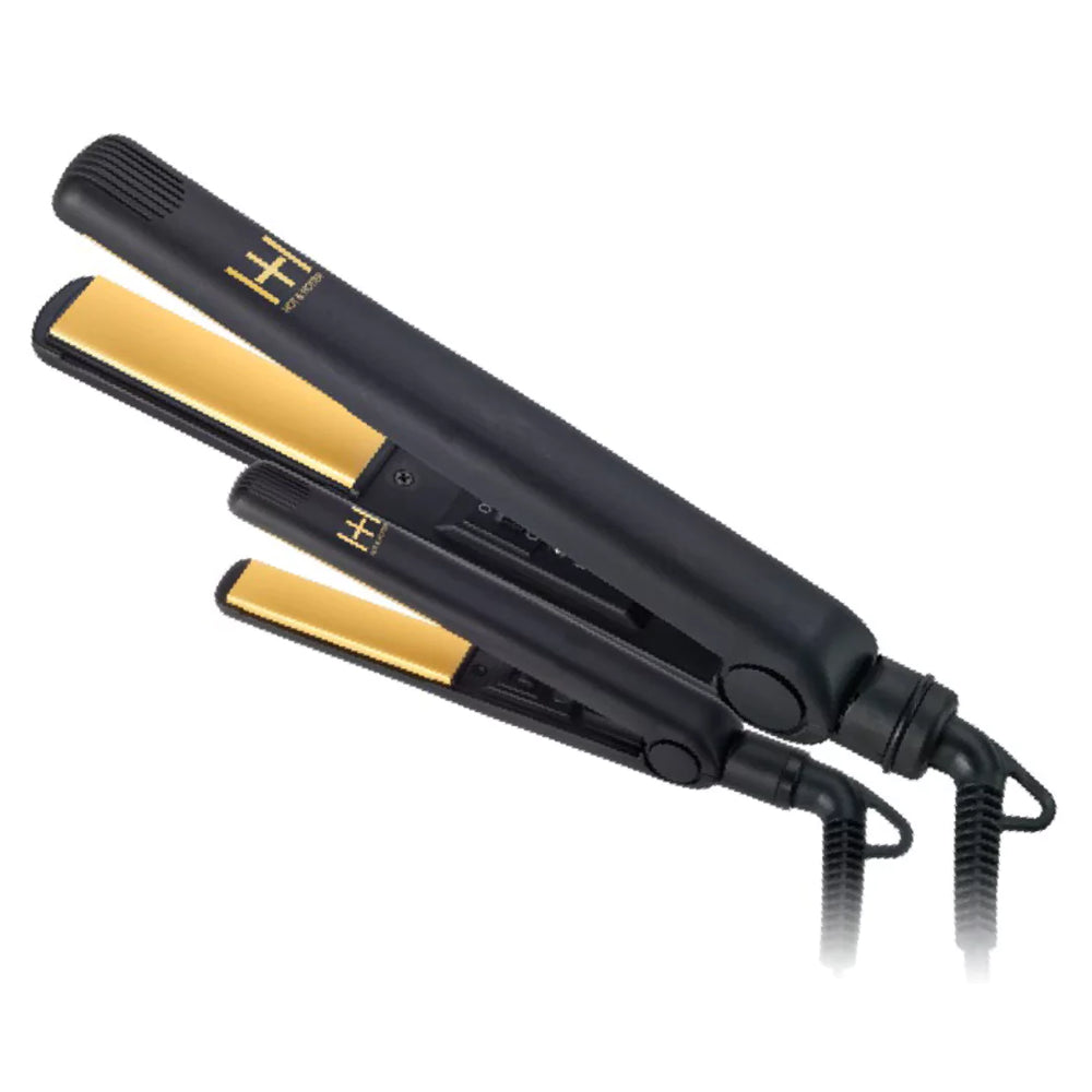 Hot & Hotter Gold Ceramic Flat Iron 2-in-1 Combo
