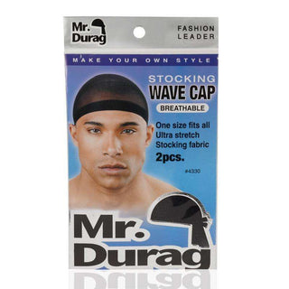 Mr. Durag Stocking Wave Cap con banda ancha, 2 piezas, color negro