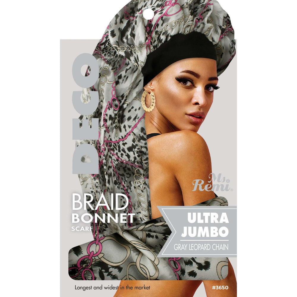
                  
                    Load image into Gallery viewer, Ms. Remi Deco Silky Wide Edge Braid Bonnet Ultra Jumbo Leopard Chain Pattern
                  
                